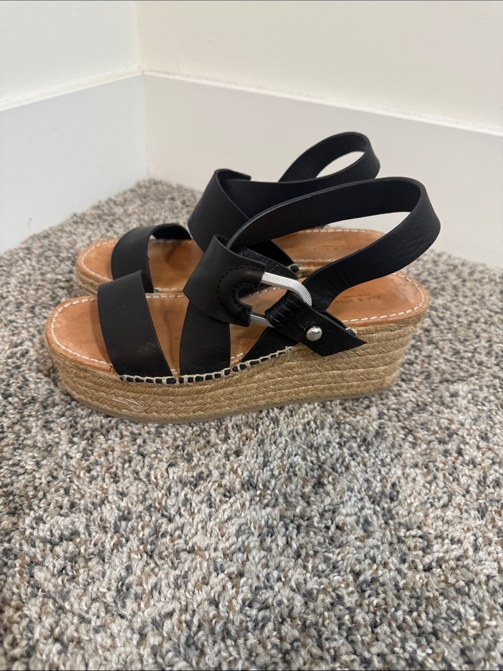 Rag And Bone Women Black Espadrille Wedge Platform Sandal Sz US 38/8